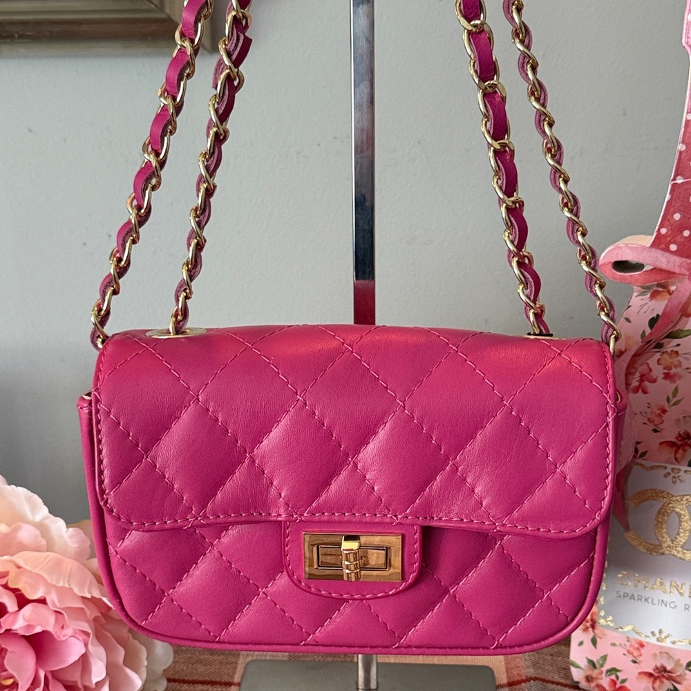 Pink Quilted Leather Crossbody Bag with Chain Strap NWT